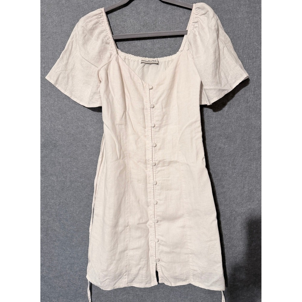 Abercrombie & Fitch White Linen Puff Sleeve Mini Dress XXS Cottagecore Summer